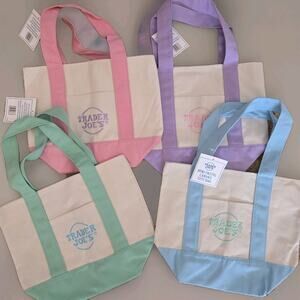 Trader Joe's Pastel Mini Canvas Tote Bags 2025‎ LIMITED EDITION NWT LOT OF 4